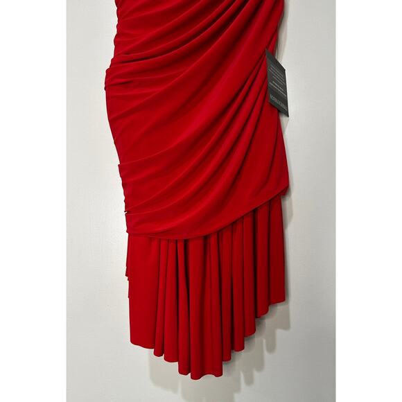 Norma Kamali Diana Uneven Flair Mini Dress Red Size Large/40 NWT One Shoulder - Picture 10 of 11
